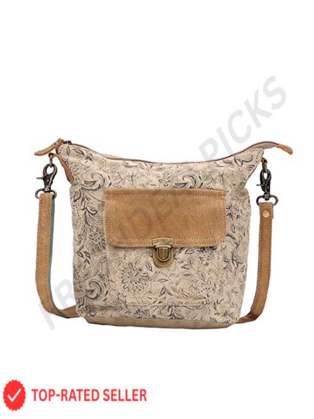 Floral Canvas Leather Shoulder Bag for Women Vintage Handmade